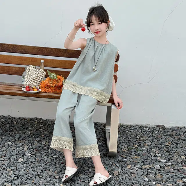 天才小熊休闲运动套装 女童夏季大童潮牌小孩衣服 小女孩短袖洋气时髦 漂亮 甜美 潮流