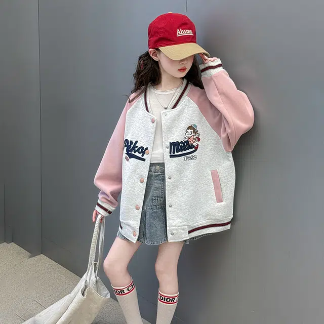 天才小熊休闲运动套装 女童春秋季棒球大童潮牌小孩衣服 小女孩短袖洋气时髦 舒适帅气轻便