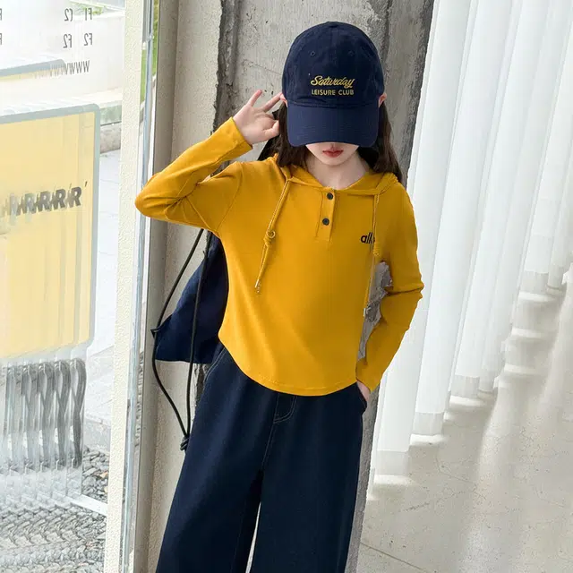 天才小熊休闲运动套装 女童春秋季连帽牛仔大童潮牌小孩衣服 小女孩短袖洋气时髦 舒适帅气轻便