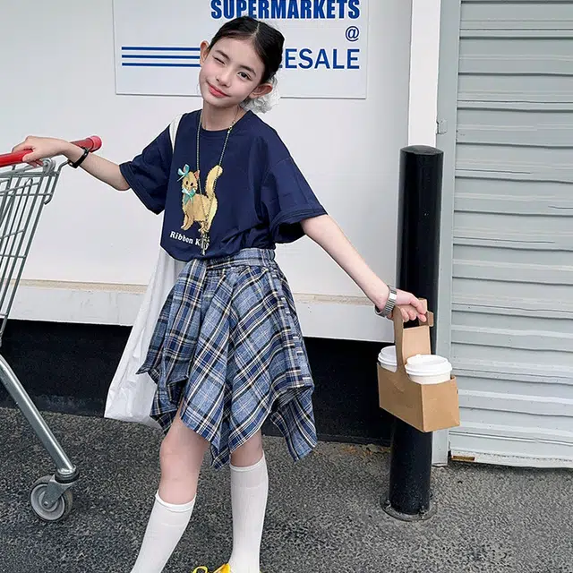 天才小熊休闲运动套装 女童夏季大童潮牌小孩衣服 小女孩短袖洋气时髦 漂亮 甜美