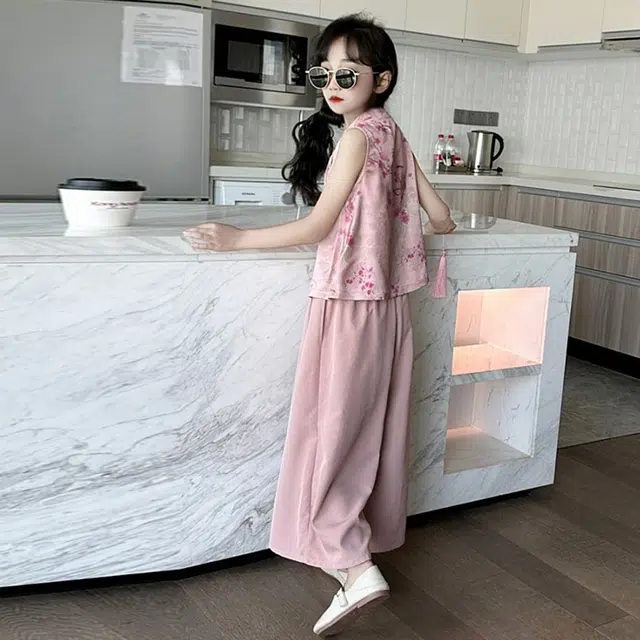 天才小熊汉服套装 女童夏季大童运动小孩衣服 小女孩 青少年复古唐装中国风洋气时髦 漂亮 甜美
