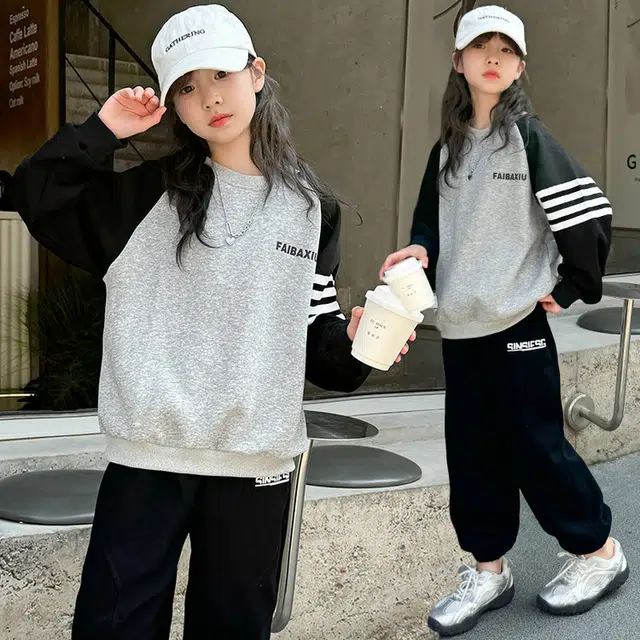 天才小熊休闲运动套装 女童春秋季百搭大童潮牌小孩衣服 小女孩短袖洋气时髦 舒适帅气轻便