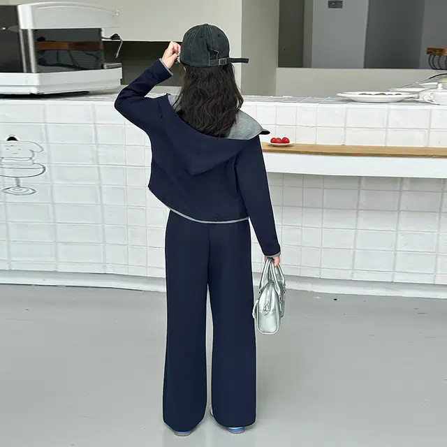 天才小熊休闲运动套装 女童春秋季拉链连帽拼色刺绣大童潮牌小孩衣服 小女孩短袖洋气时髦 舒适帅气轻便