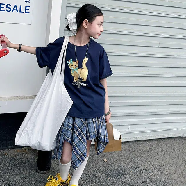 天才小熊休闲运动套装 女童夏季大童潮牌小孩衣服 小女孩短袖洋气时髦 漂亮 甜美