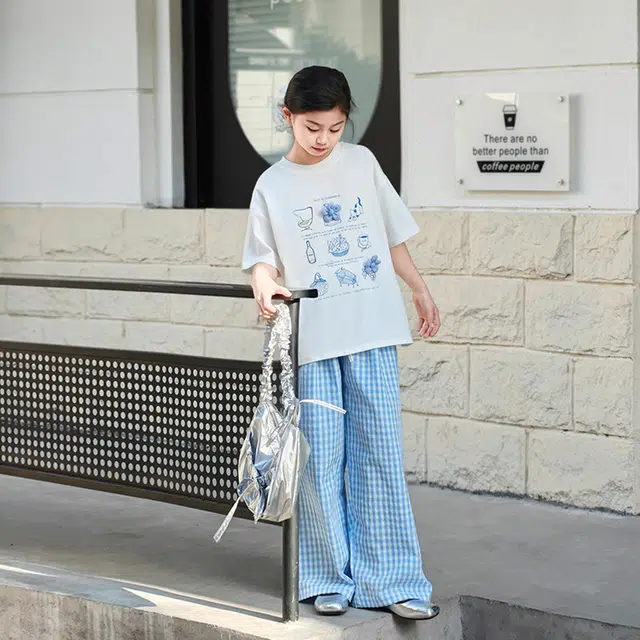 天才小熊休闲运动套装 女童夏季大童潮牌小孩衣服 小女孩 印花短袖 洋气时髦 漂亮 甜美