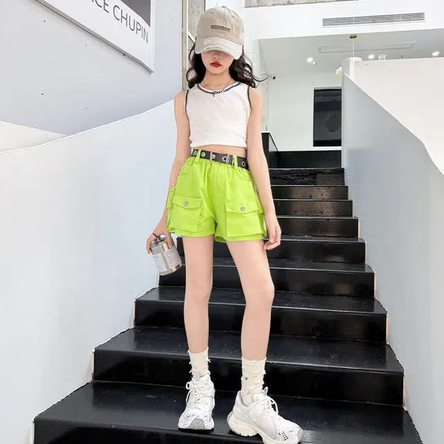 天才小熊女童夏季运动裤大童潮牌小孩衣服 青少年 网红多口袋工装短裤 洋气时髦 韩版直筒板