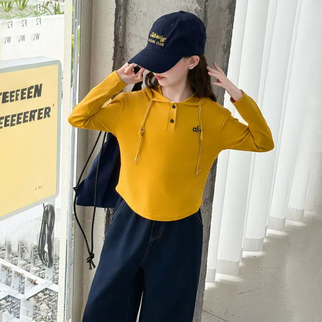 天才小熊休闲运动套装 女童春秋季连帽牛仔大童潮牌小孩衣服 小女孩短袖洋气时髦 舒适帅气轻便