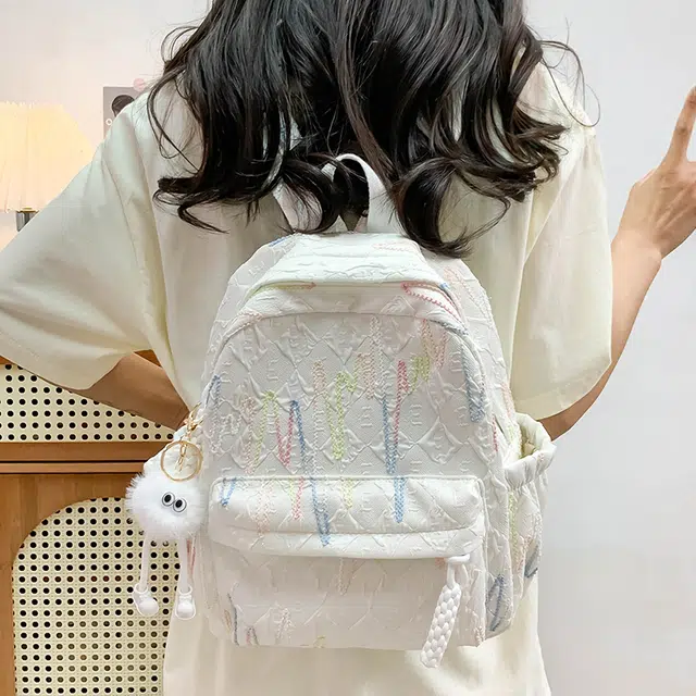 天才小熊 书包女初中高中小学生休闲旅行 经典时尚小众设计 高级感 拉链开合 布 双肩包 常规 白色