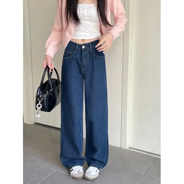 天才小熊 复古潮流时尚宽松休闲柔软舒适百搭高腰显瘦直筒阔腿裤子牛仔裤 女款