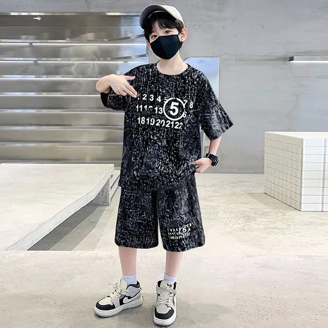 天才小熊休闲运动套装  男童夏季大童潮牌小孩衣服 小男孩短袖洋气时髦 舒适帅气轻便