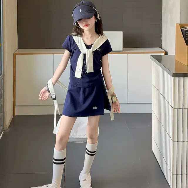 天才小熊休闲运动套装  女童春秋季披肩大童潮牌小孩衣服 小女孩短袖洋气时髦 舒适帅气轻便