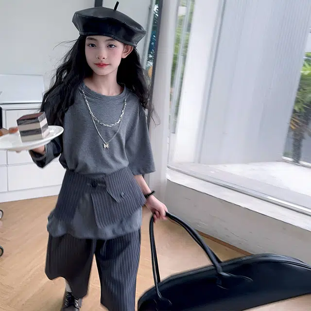 天才小熊休闲运动套装 女童夏季大童潮牌小孩衣服 小女孩短袖洋气时髦 漂亮 甜美时尚