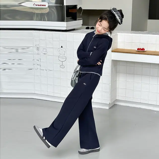 天才小熊休闲运动套装 女童春秋季拉链连帽拼色刺绣大童潮牌小孩衣服 小女孩短袖洋气时髦 舒适帅气轻便