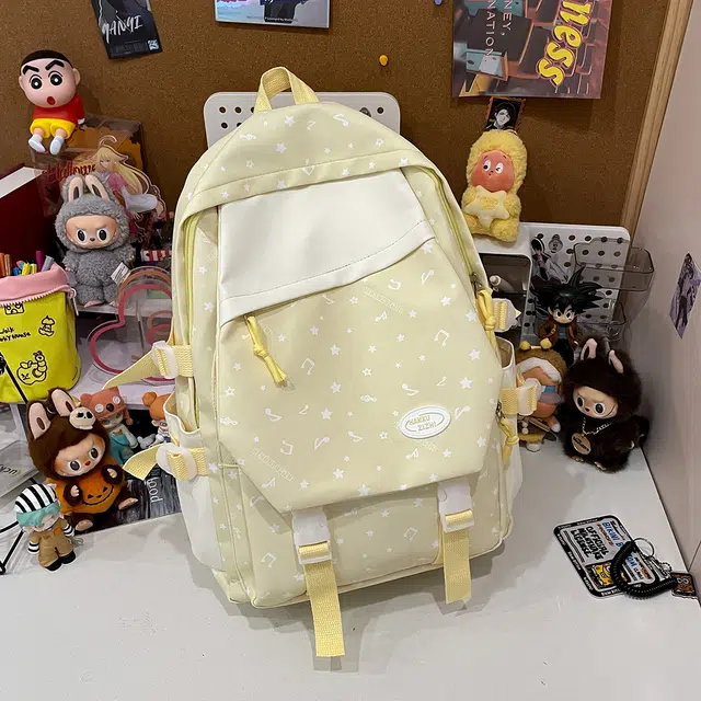 天才小熊 书包女生初中生女小学生背包 简约森系 经典时尚小众设计 高级感 休闲拉链开合  尼龙布 双肩包 常规 黄色