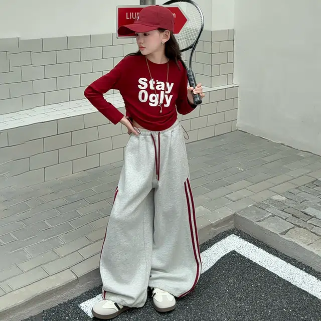 天才小熊休闲运动套装 女童春秋季拉条大童潮牌小孩衣服 小女孩短袖洋气时髦 舒适帅气轻便