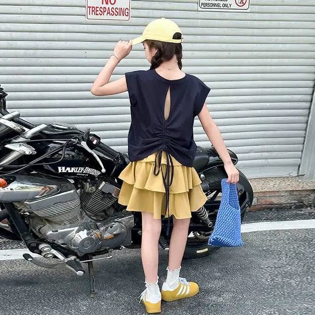 天才小熊休闲运动套装 女童夏季夏装大童潮牌小孩衣服 小女孩短袖洋气时髦 漂亮 甜美