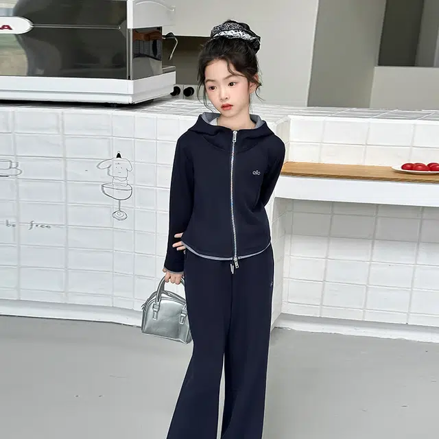 天才小熊休闲运动套装 女童春秋季拉链连帽拼色刺绣大童潮牌小孩衣服 小女孩短袖洋气时髦 舒适帅气轻便