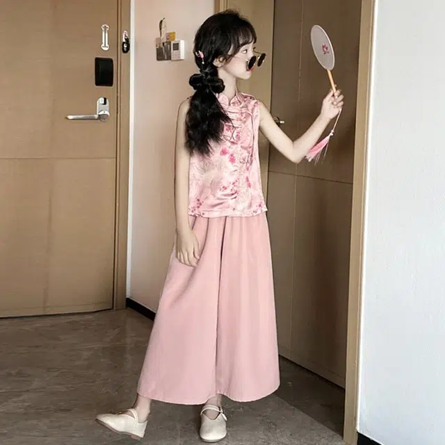 天才小熊汉服套装 女童夏季大童运动小孩衣服 小女孩 青少年复古唐装中国风洋气时髦 漂亮 甜美