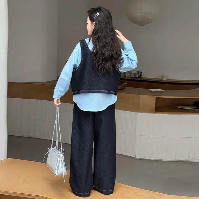 天才小熊休闲运动套装 女童春秋季牛仔马甲 大童潮牌小孩衣服 小女孩短袖洋气时髦 舒适帅气轻便