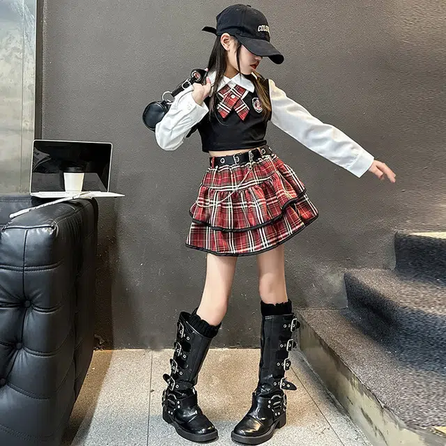 天才小熊休闲运动套装 女童春秋季红领结大童潮牌小孩衣服 小女孩短袖洋气时髦 舒适帅气轻便