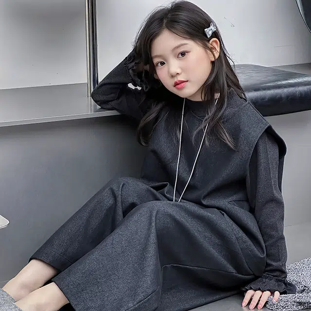 天才小熊休闲运动套装 女童春秋季时髦牛仔打底大童潮牌小孩衣服 小女孩短袖洋气 舒适帅气轻便