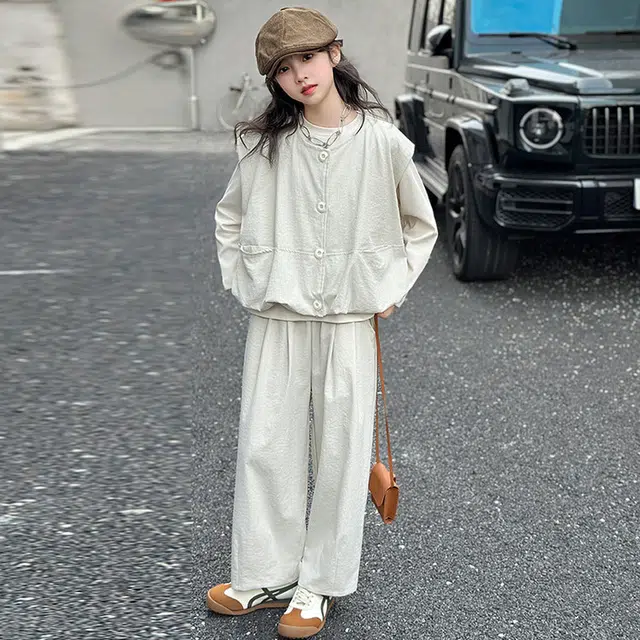 天才小熊休闲运动套装 女童春秋季韩版时尚大童潮牌小孩衣服 小女孩短袖洋气时髦 舒适帅气轻便