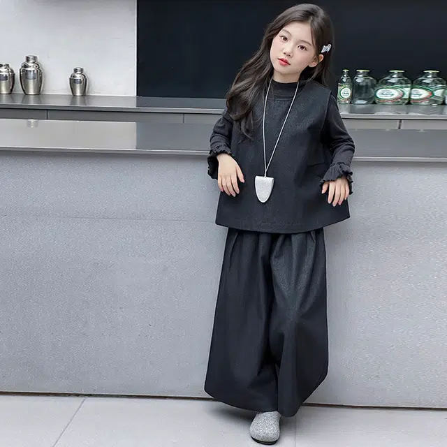 天才小熊休闲运动套装 女童春秋季时髦牛仔打底大童潮牌小孩衣服 小女孩短袖洋气 舒适帅气轻便