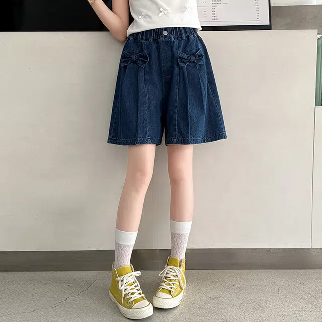 天才小熊女童夏季运动裤大童潮牌小孩衣服 青少年 净色蝴蝶结短裤 洋气时髦 韩版直筒板