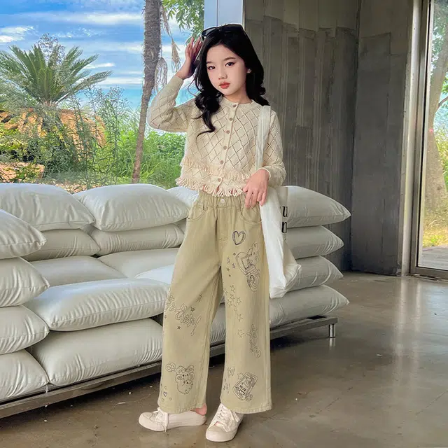 天才小熊休闲运动套装 女童夏季大童潮牌小孩衣服 小女孩短袖洋气时髦 漂亮 甜美 时尚 儿童款