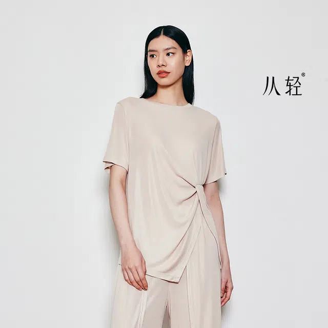 从轻 醋酸凉感针织短袖纯色长袖圆领长裤睡衣套装 男女同款