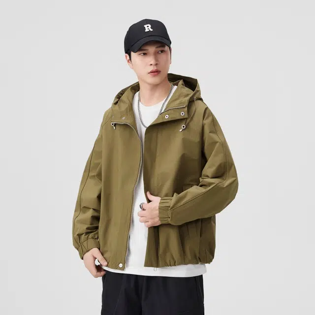 假日伯爵 潮流工装外套连帽男士日系纯色简约时尚宽松休闲气质户外夹克 男女同款