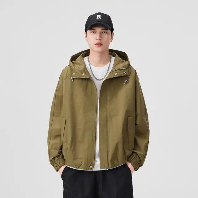 假日伯爵 潮流工装外套连帽男士日系纯色简约时尚宽松休闲气质户外夹克 男女同款