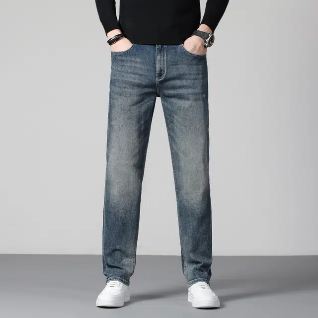 假日伯爵 美式高街复古做旧重水洗修身直筒显高显瘦长裤男士潮牌日常通勤休闲时尚简约百搭棉弹舒适柔软亲肤牛仔裤 男款