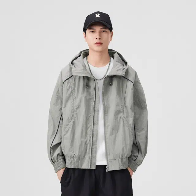 假日伯爵 拼色连帽外套美式潮流宽松品质休闲防风百搭上衣户外纯色常规长袖夹克 男女同款