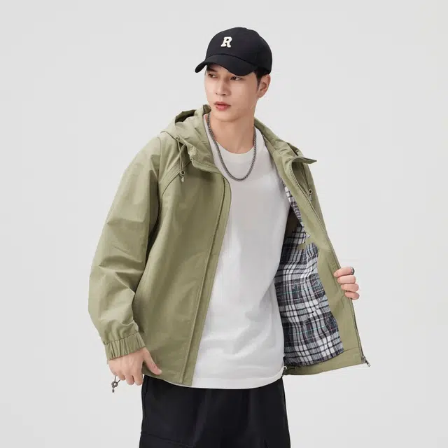 假日伯爵 潮流工装外套连帽男士日系纯色简约时尚休闲宽松气质户外夹克 男女同款
