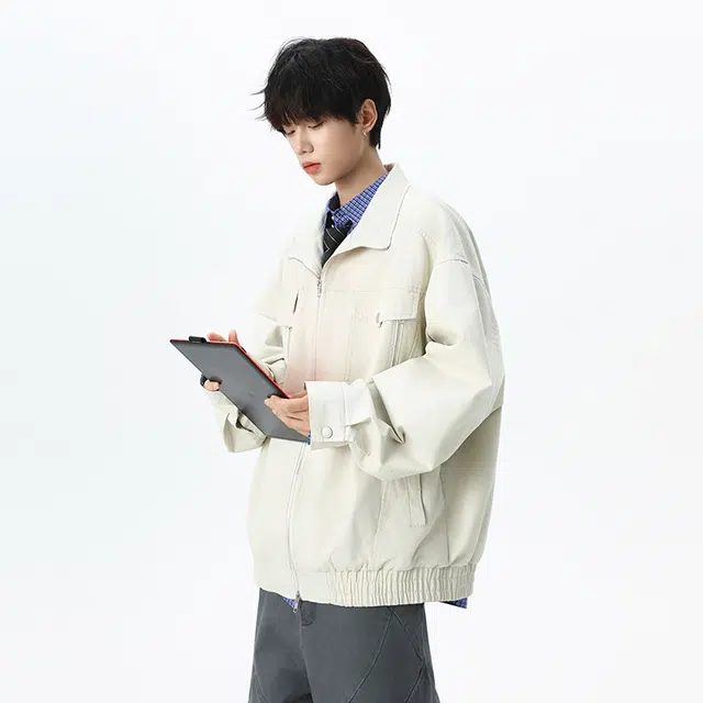 假日伯爵 美式复古小众简约潮流舒适通勤做旧挺阔痞帅透气耐磨上衣外套夹克 男女同款