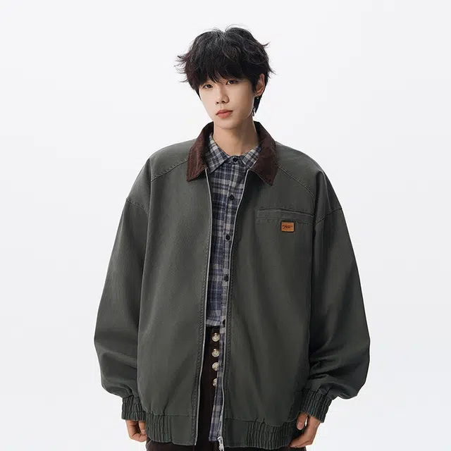 假日伯爵 秋冬季长袖男装气质小众设计学生痞帅流行简约慵懒文艺宽松休闲外套夹克 男女同款