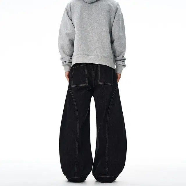 假日伯爵 美式倒装弯刀设计感水洗纯色简约日常百搭痞帅小众宽松牛仔裤 男女同款