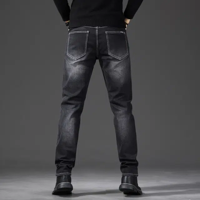 假日伯爵 韩版修身复古水洗个性时尚简约休闲百搭舒适显高显瘦微锥纽扣拉链设计棉弹亲肤柔软高街痞帅男士长裤牛仔裤 男款