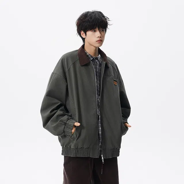 假日伯爵 秋冬季长袖男装气质小众设计学生痞帅流行简约慵懒文艺宽松休闲外套夹克 男女同款