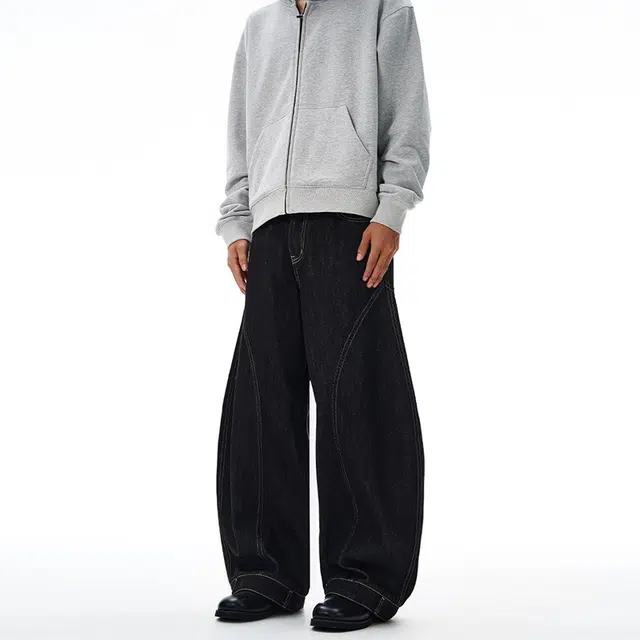 假日伯爵 美式倒装弯刀设计感水洗纯色简约日常百搭痞帅小众宽松牛仔裤 男女同款