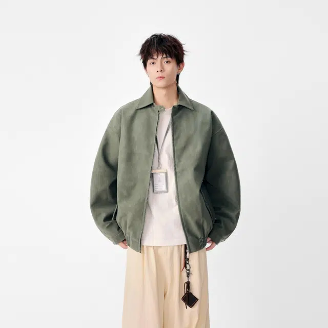 假日伯爵 轻奢高级潮牌经典复古双边口袋设计秋季款立领痞帅机车服工装皮衣外套夹克 男女同款