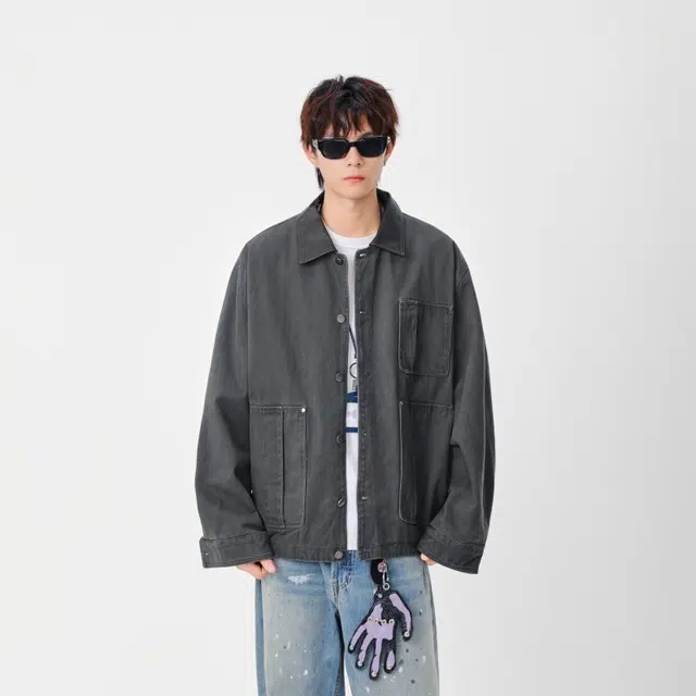 假日伯爵 轻奢高级潮牌经典复古双边多口袋设计秋季款立领痞帅机车服工装皮衣外套夹克 男女同款