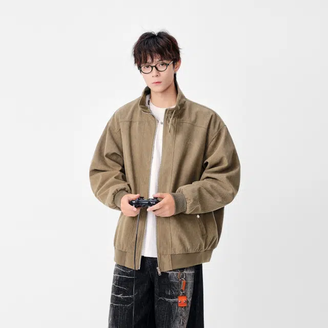 假日伯爵 轻奢高级潮牌经典硬汉穿搭复古双边大口袋设计秋季款立领痞帅机车服工装皮衣外套夹克 男女同款