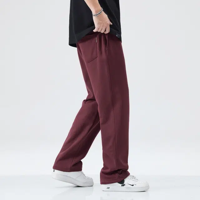 假日伯爵 美式潮流纯色百搭卫裤简约字母伐木裤松紧腰系带款式日常通勤宽松直筒垂感拖地裤运动男士长裤休闲裤 男款