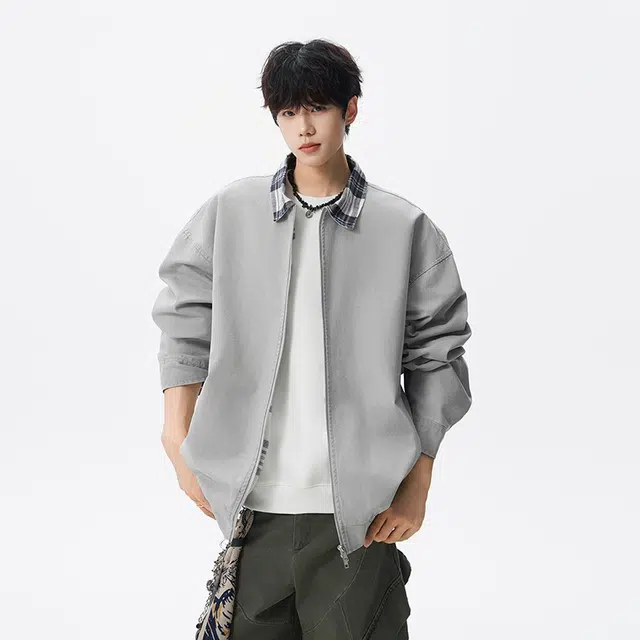 假日伯爵 美式纯色简约翻领百搭休闲通勤高品质外套潮流时尚春秋季宽松夹克 男女同款