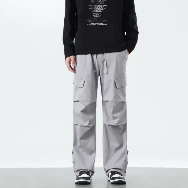 假日伯爵 美式复古纯色时尚百搭基础款宽松直筒棉弹舒适亲肤柔软多口袋工装透气潮流简约系带褶皱设计男士长裤休闲裤 男款