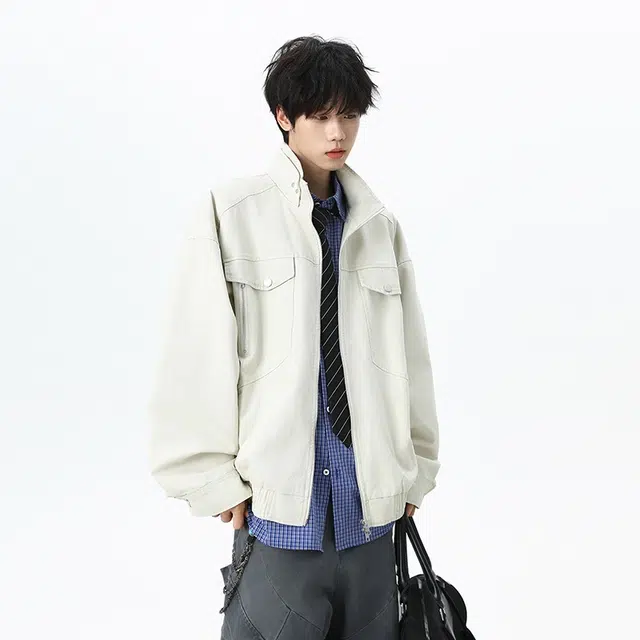 假日伯爵 美式复古小众简约潮流舒适通勤做旧挺阔痞帅透气耐磨上衣外套夹克 男女同款
