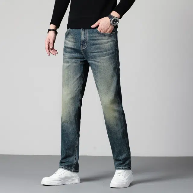 假日伯爵 美式高街复古水洗修身直筒显高显瘦长裤男士潮牌日常通勤休闲时尚简约百搭棉弹舒适柔软亲肤牛仔裤 男款