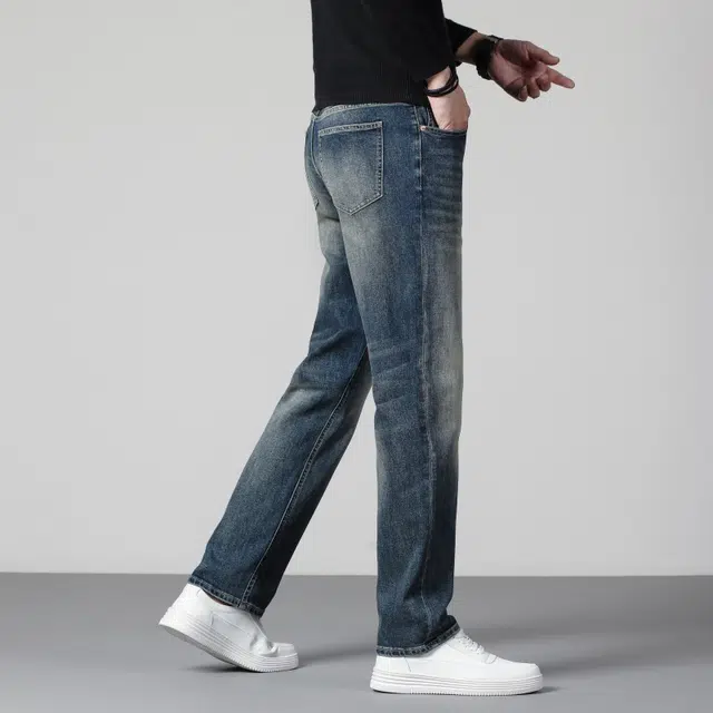 假日伯爵 美式复古高品质秋季款微弹潮流耐磨水洗修身直筒日常通勤简约纯色基础款显瘦显高男士长裤牛仔裤 男款